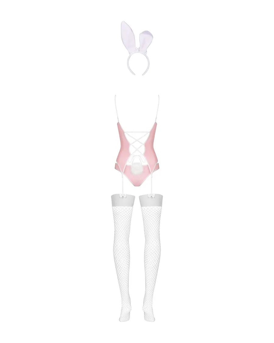 Еротичний костюм зайчика Obsessive Bunny suit 4 pcs costume , рожевий, топ з підв’язками