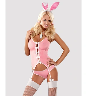 Еротичний костюм зайчика Obsessive Bunny suit 4 pcs costume , рожевий, топ з підв’язками