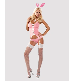 Еротичний костюм зайчика Obsessive Bunny suit 4 pcs costume , рожевий, топ з підв’язками