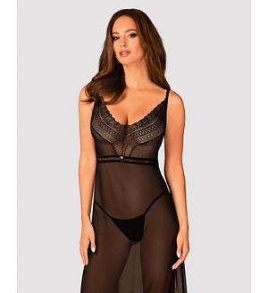 Напівпрозора довга сорочка Obsessive Estiqua chemise XL/2XL, чорний, асиметричний крій