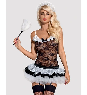 Еротичний костюм покоївки зі спідницею Obsessive Housemaid 5 pcs costume L/XL, чорно-білий, топ з пі