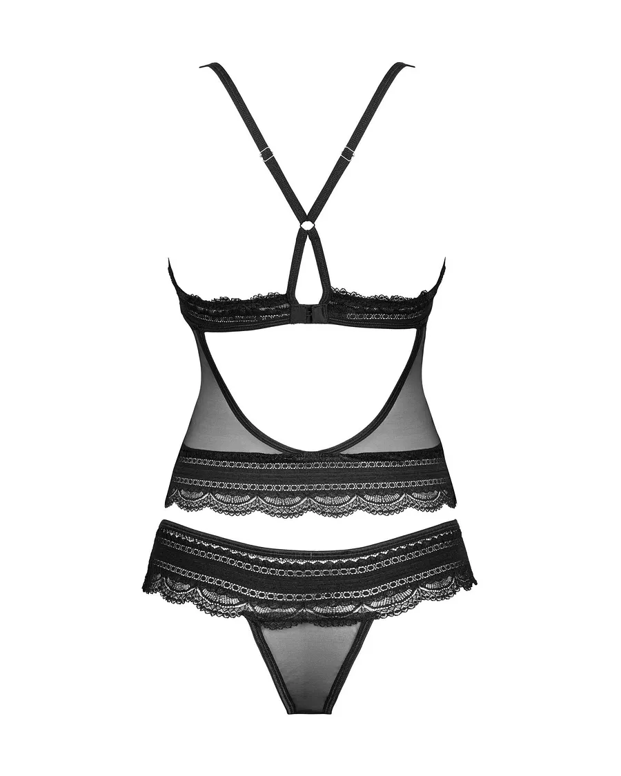 Напівпрозорий набір з прикрасами Obsessive Ivannes top & thong , чорний, топ та танга