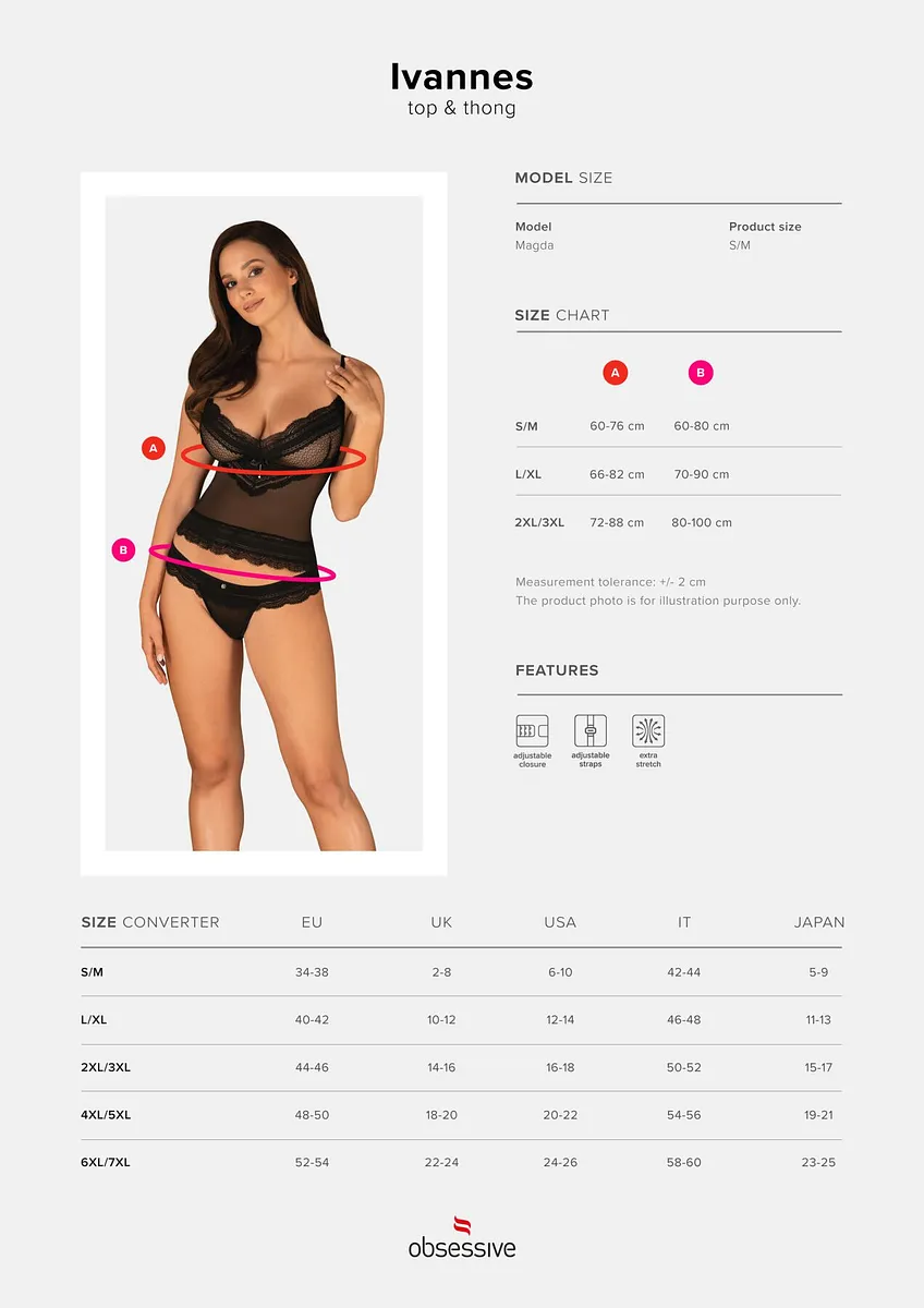 Напівпрозорий набір з прикрасами Obsessive Ivannes top & thong , чорний, топ та танга