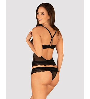 Напівпрозорий набір з прикрасами Obsessive Ivannes top & thong , чорний, топ та танга
