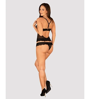 Напівпрозорий набір з прикрасами Obsessive Ivannes top & thong , чорний, топ та танга