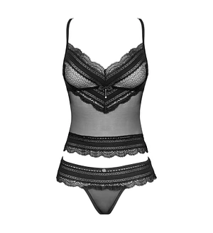 Напівпрозорий набір з прикрасами Obsessive Ivannes top & thong , чорний, топ та танга