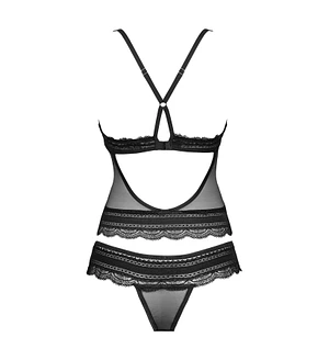 Напівпрозорий набір з прикрасами Obsessive Ivannes top & thong , чорний, топ та танга