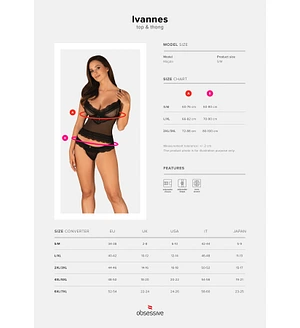 Напівпрозорий набір з прикрасами Obsessive Ivannes top & thong , чорний, топ та танга