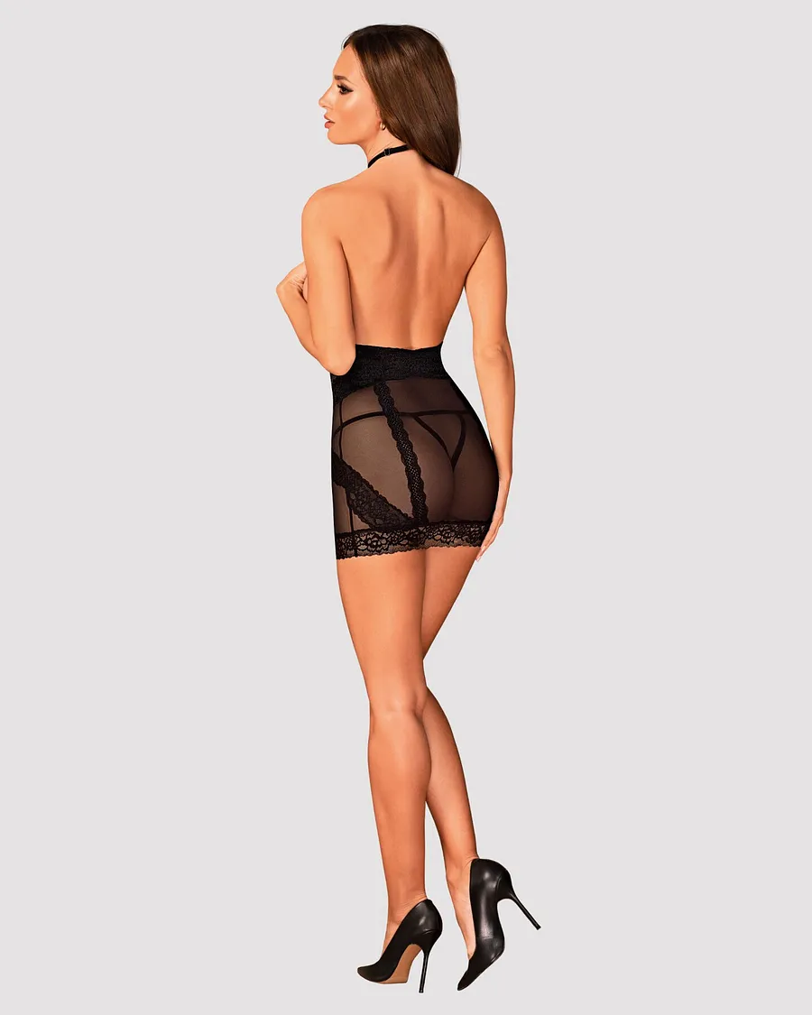 Напівпрозора сорочка з відкритими грудьми Obsessive Lacrisia chemise , чорна, з чокером