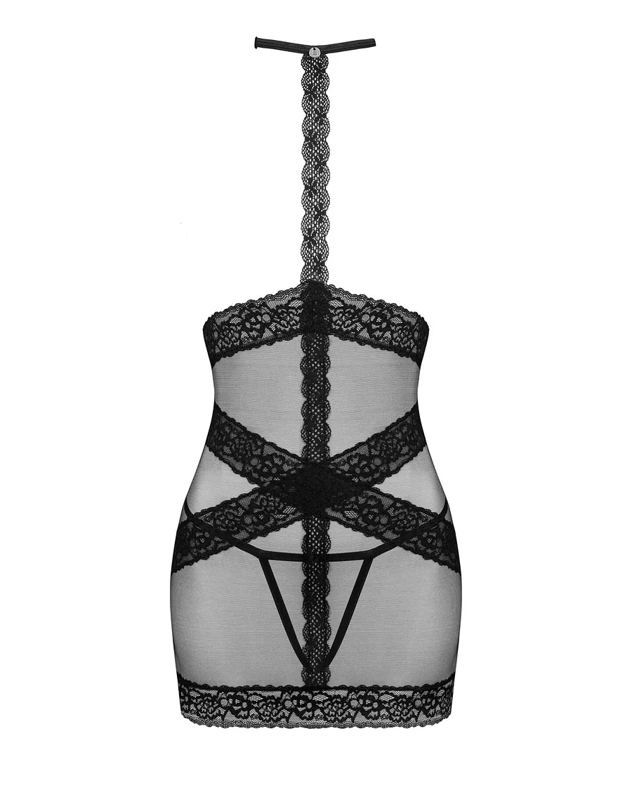 Напівпрозора сорочка з відкритими грудьми Obsessive Lacrisia chemise , чорна, з чокером