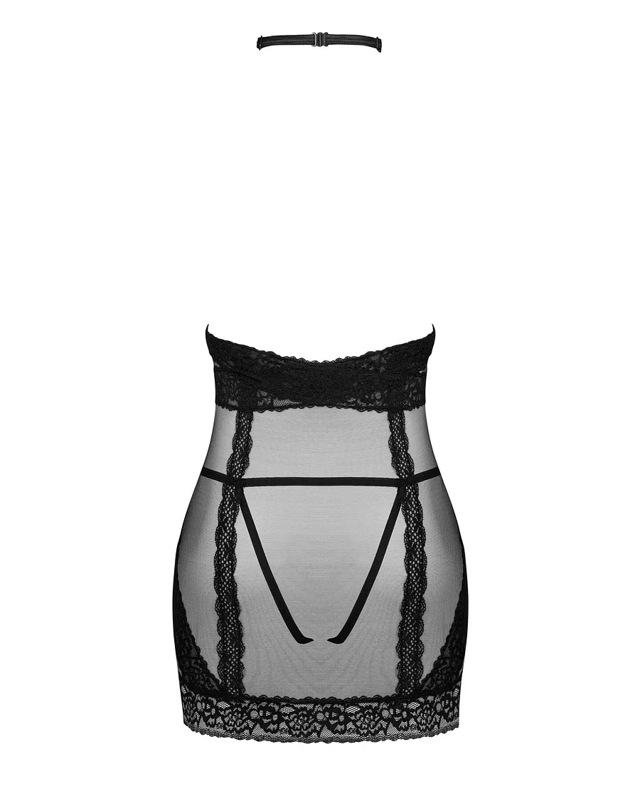 Напівпрозора сорочка з відкритими грудьми Obsessive Lacrisia chemise , чорна, з чокером