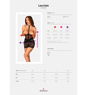 Напівпрозора сорочка з відкритими грудьми Obsessive Lacrisia chemise , чорна, з чокером