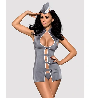 Еротичний костюм стюардеси Obsessive Stewardess 3 pcs , сірий, сукня, стрінги, пілотка