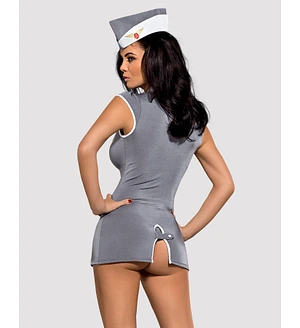 Еротичний костюм стюардеси Obsessive Stewardess 3 pcs , сірий, сукня, стрінги, пілотка