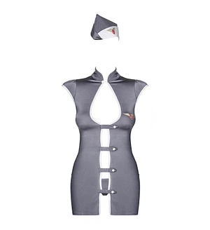 Еротичний костюм стюардеси Obsessive Stewardess 3 pcs , сірий, сукня, стрінги, пілотка