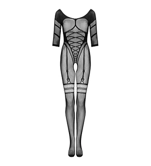 Сітчастий бодістокінг з імітацією підв’язок Obsessive Bodystocking G329 S/M/L, black, з доступом