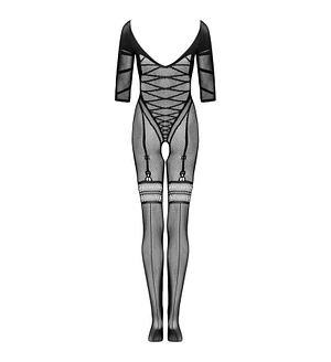 Сітчастий бодістокінг з імітацією підв’язок Obsessive Bodystocking G329 XL/XXL, black, з доступом