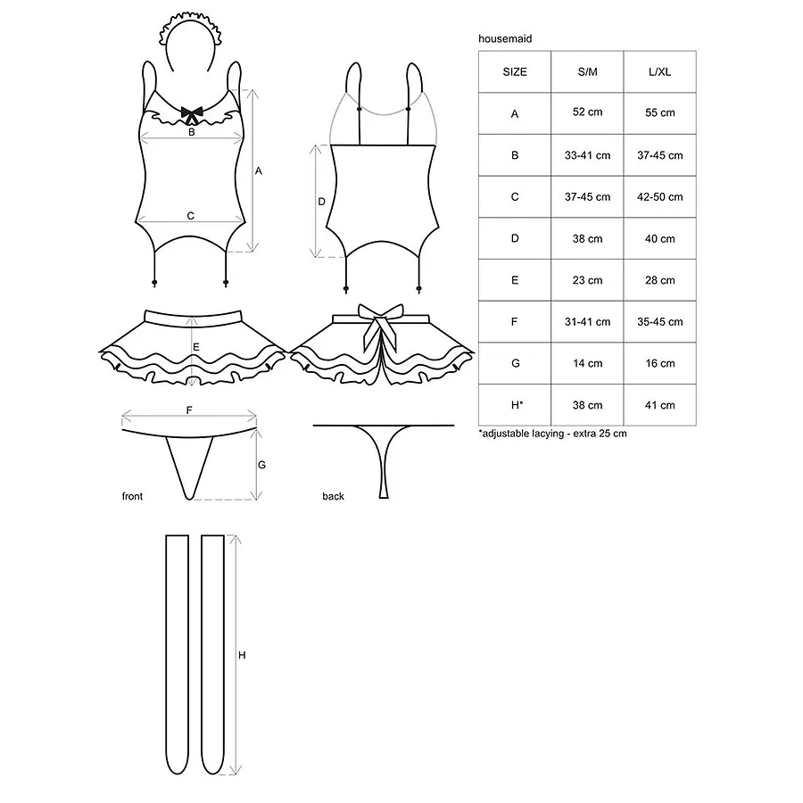 Еротичний костюм покоївки зі спідницею Obsessive Housemaid 5 pcs costume S/M, black, топ, спідниця, стринги, пов'язка на голову, п