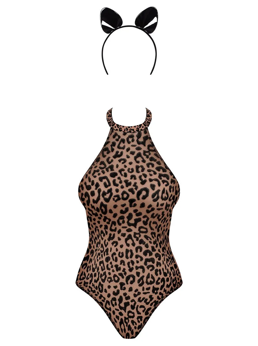 Еротичний костюм леопарда Obsessive Leocatia teddy , боді, обруч з вушками