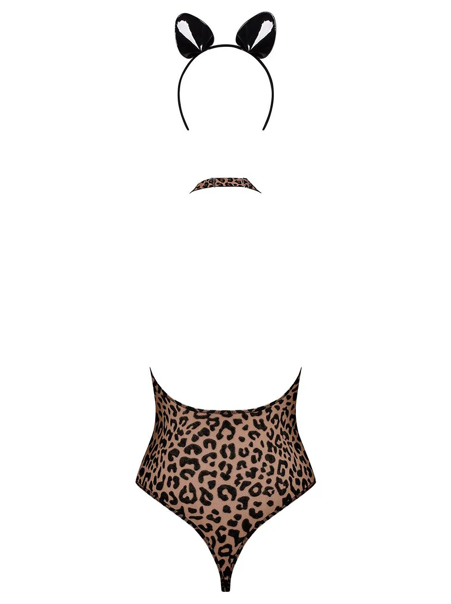 Еротичний костюм леопарда Obsessive Leocatia teddy , боді, обруч з вушками