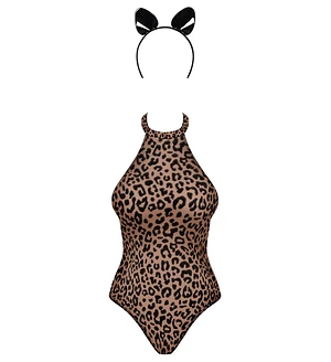 Еротичний костюм леопарда Obsessive Leocatia teddy , боді, обруч з вушками