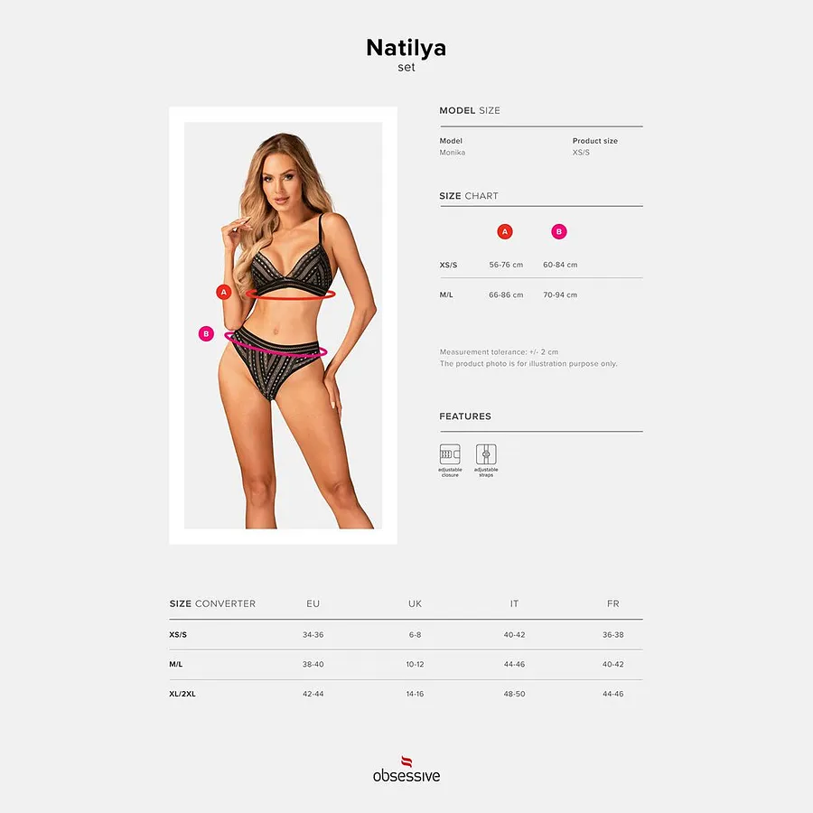Комплект білизни Obsessive Natilya 2-pcs set , black, бюстгальтер, трусики