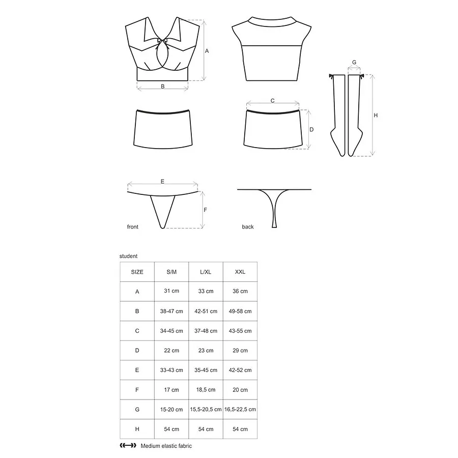 Еротичний костюм студентки Obsessive Student 4 pcs costume , топ, спідниця, стринги, гольфи