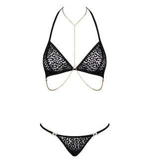 Комплект із ланцюжками Obsessive Pantheria 2-pcs set black , бюстгальтер, трусики