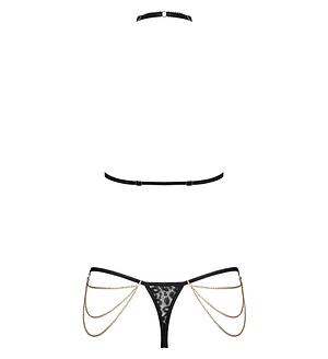 Комплект із ланцюжками Obsessive Pantheria 2-pcs set black , бюстгальтер, трусики