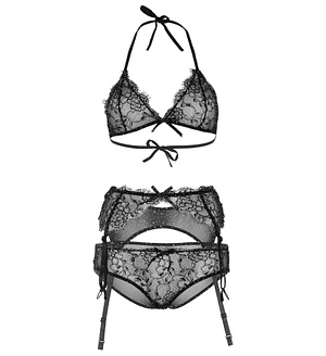 Мереживний комплект зі стразами Leg Avenue Bright Lights Rhinestone (трусики, бра, пояс для панчіх