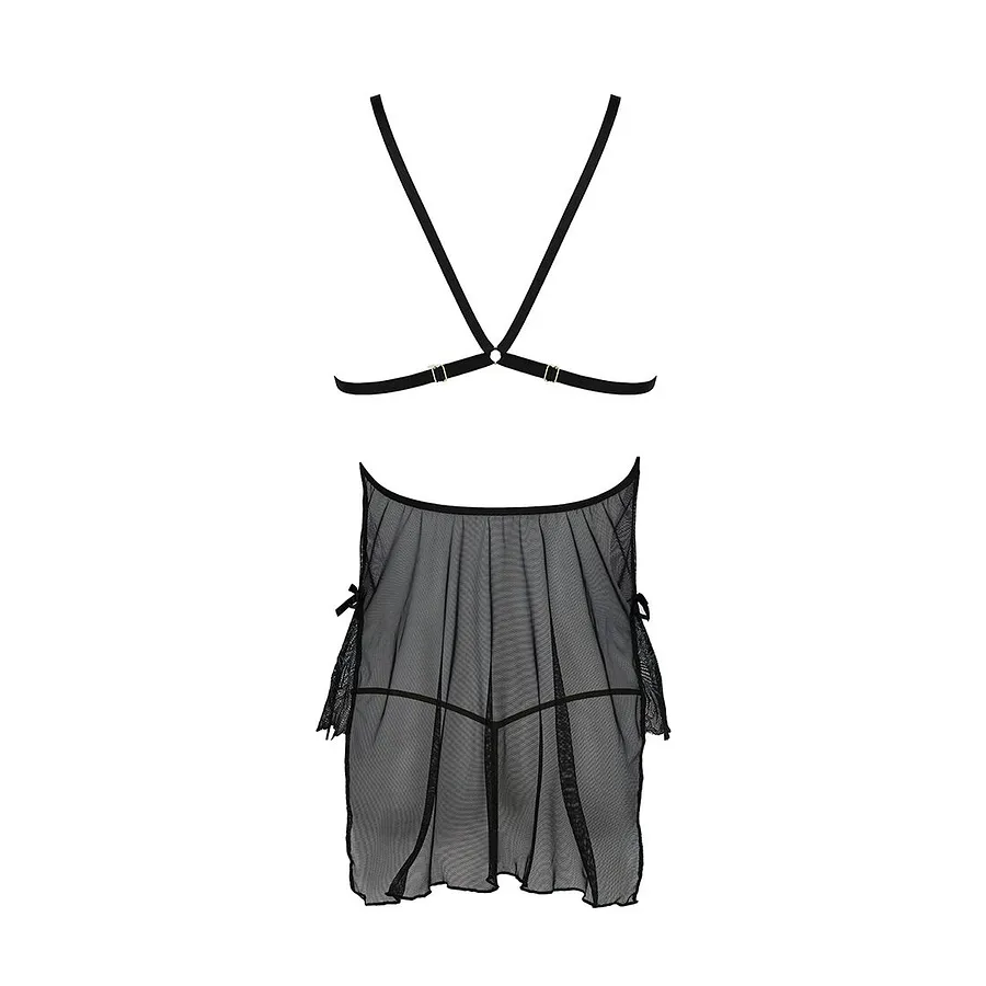 Сорочка Passion DELIENA CHEMISE black, стрінги із заниженою талією