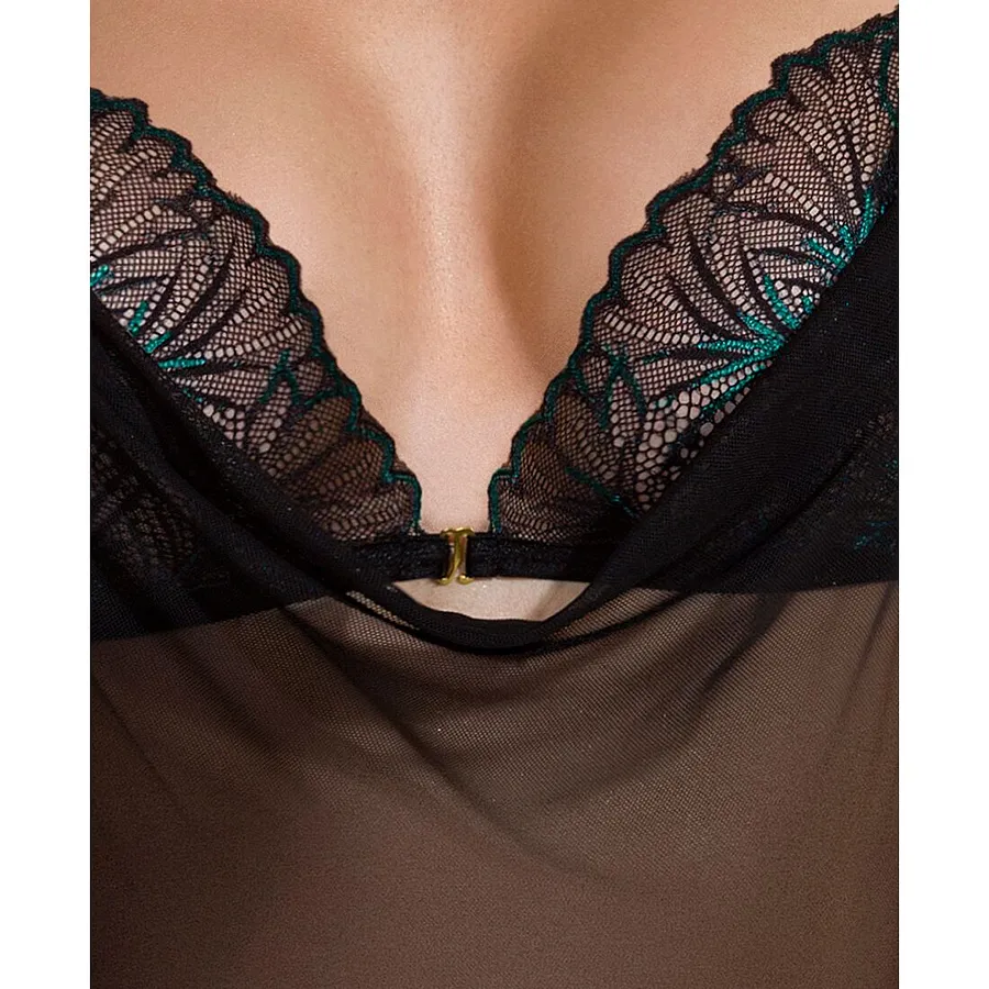 Сорочка Passion DELIENA CHEMISE black, стрінги із заниженою талією