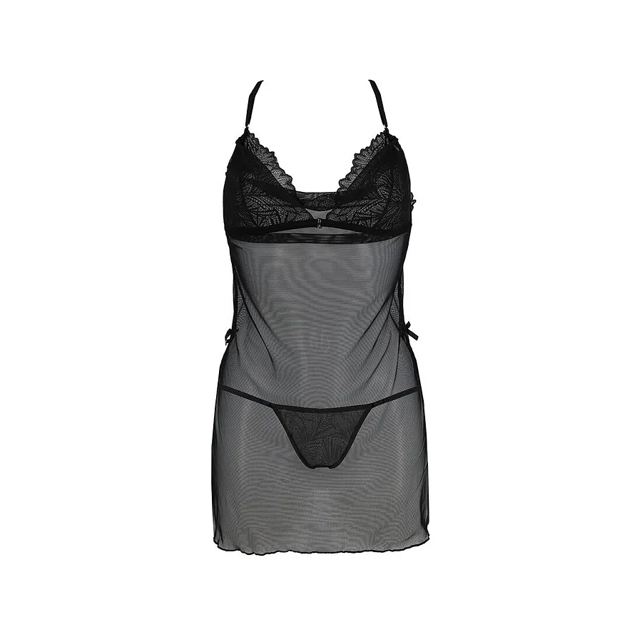 Сорочка Passion DELIENA CHEMISE black, стрінги із заниженою талією