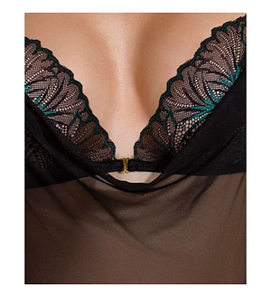 Сорочка Passion DELIENA CHEMISE black, стрінги із заниженою талією