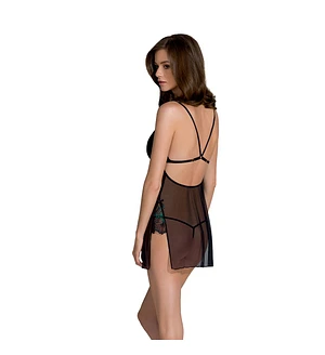 Сорочка Passion DELIENA CHEMISE black, стрінги із заниженою талією