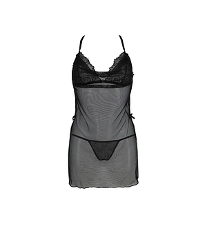 Сорочка Passion DELIENA CHEMISE black, стрінги із заниженою талією