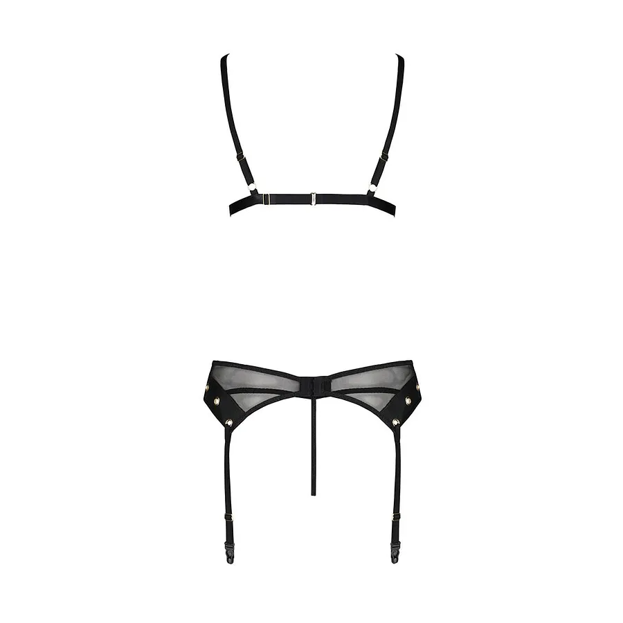 Комплект білизни Passion NESSY SET black, бюстгальтер, пояс для панчіх, стрінги
