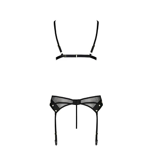 Комплект білизни Passion NESSY SET black, бюстгальтер, пояс для панчіх, стрінги