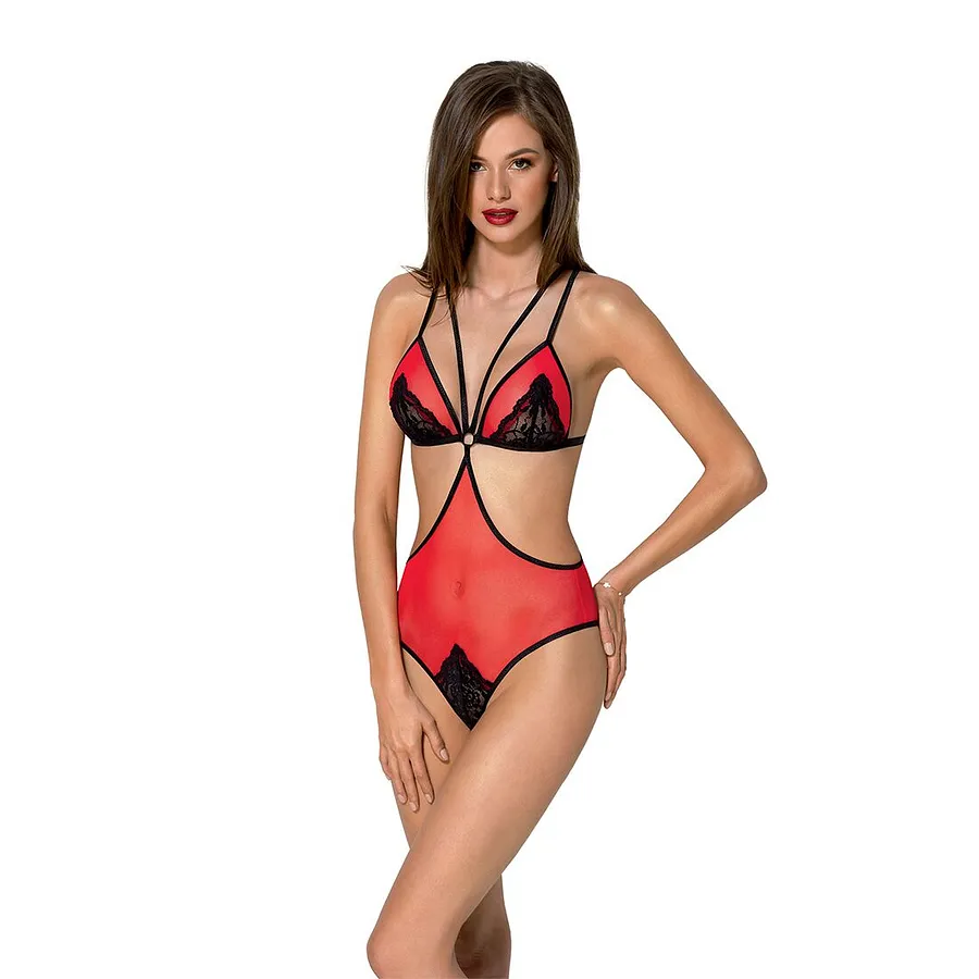 Напівпрозоре боді з мереживом Passion PEONIA BODY red