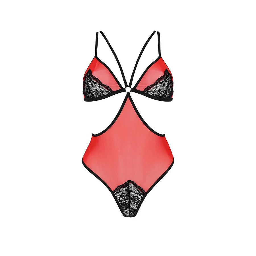 Напівпрозоре боді з мереживом Passion PEONIA BODY red