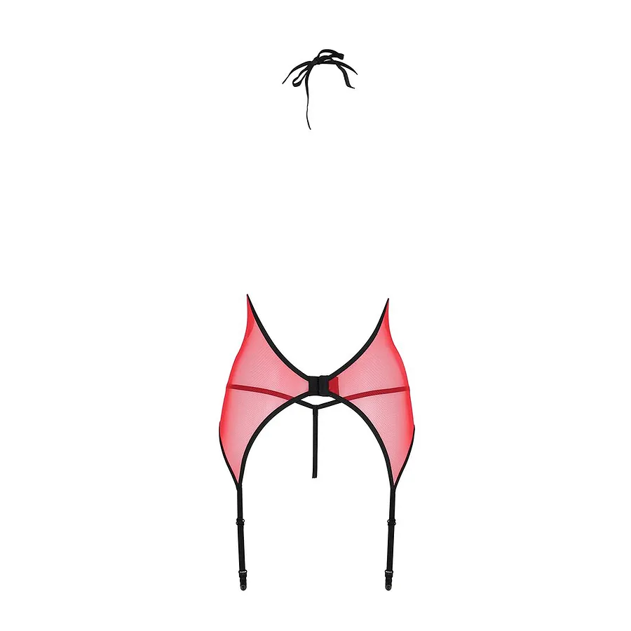 Корсет з пажами для панчіх Passion PEONIA CORSET red, стрінги