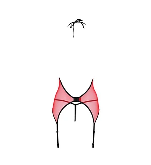 Корсет з пажами для панчіх Passion PEONIA CORSET red, стрінги