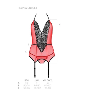 Корсет з пажами для панчіх Passion PEONIA CORSET red, стрінги