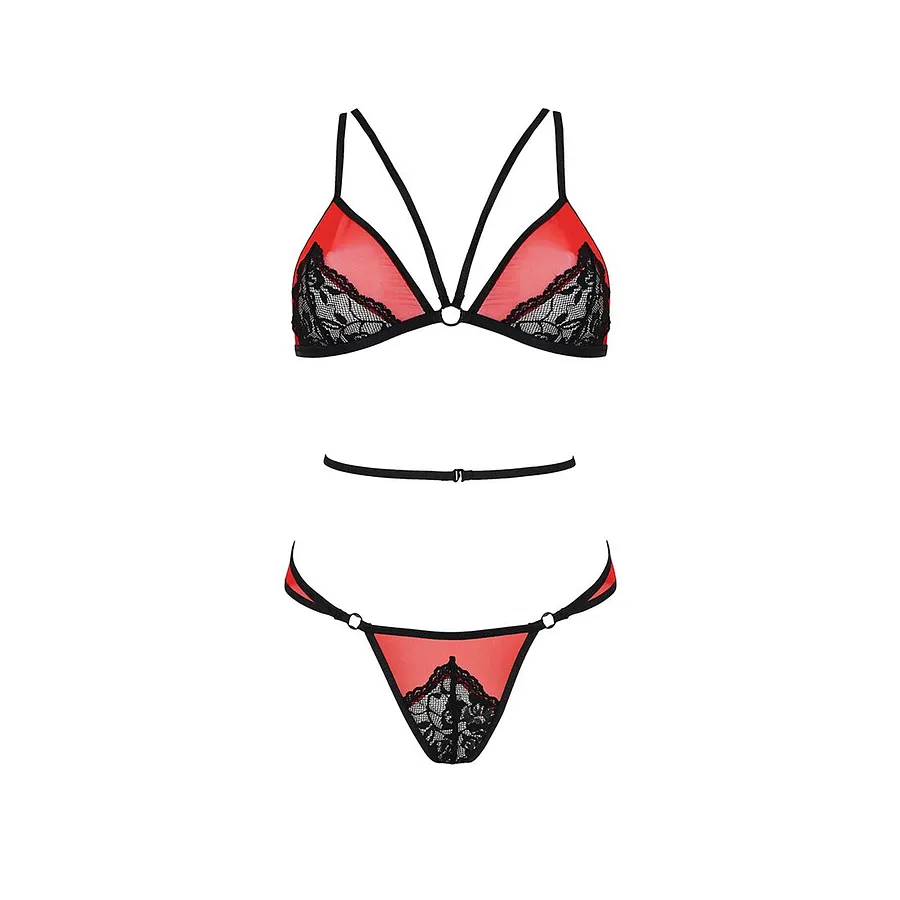 Комплект білизни Passion PEONIA SET red, бра, трусики