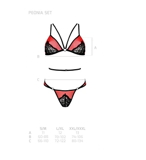 Комплект білизни Passion PEONIA SET red, бра, трусики