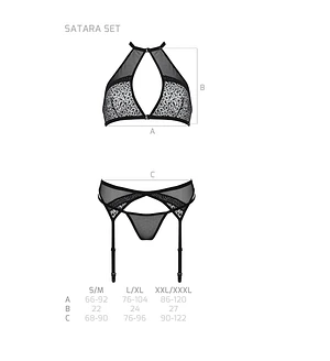 Комплект білизни Passion SATARA SET black, топ, пояс для панчіх, стрінги