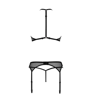 Комплект білизни Passion SATARA SET black, топ, пояс для панчіх, стрінги