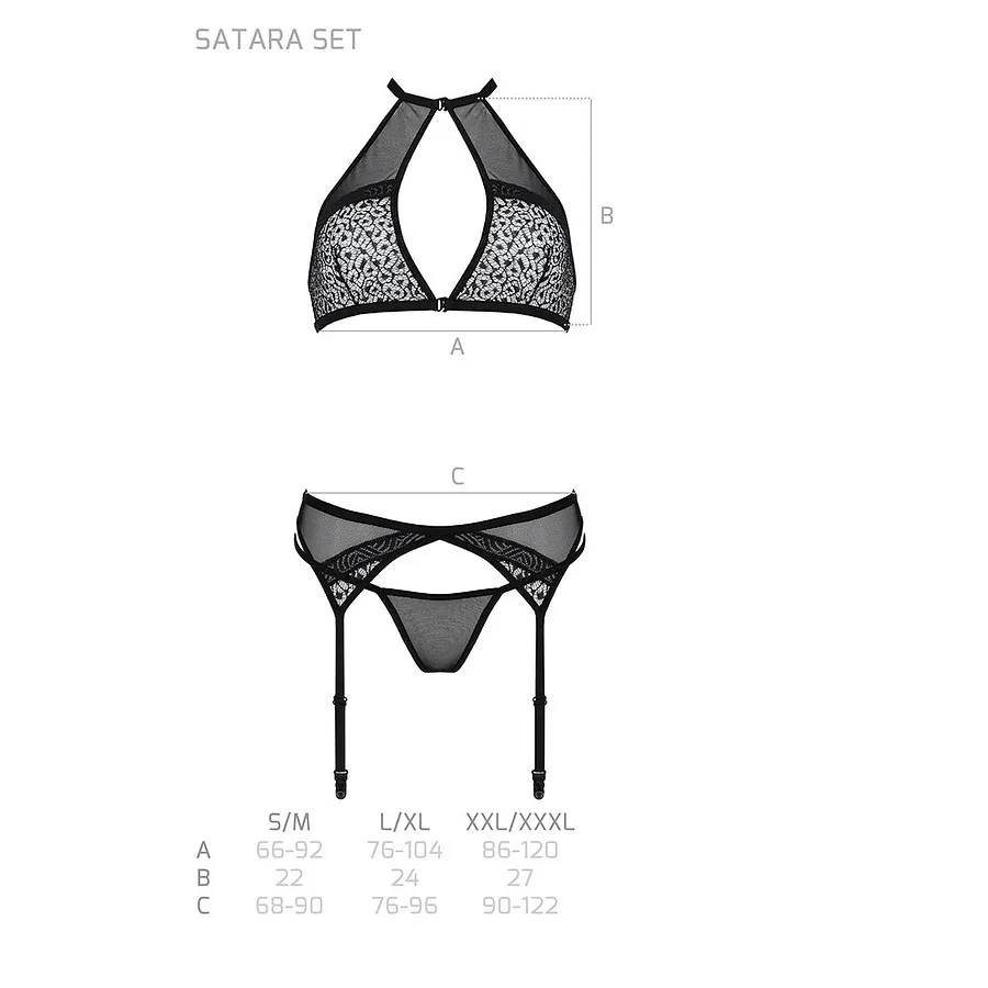 Комплект білизни Passion SATARA SET red, топ, пояс для панчіх, стрінги