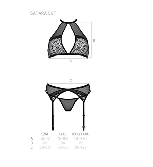 Комплект білизни Passion SATARA SET red, топ, пояс для панчіх, стрінги