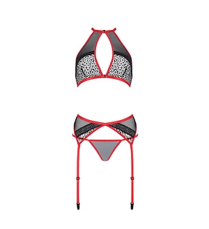 Комплект білизни Passion SATARA SET red, топ, пояс для панчіх, стрінги